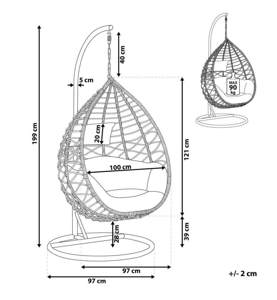 Hängesessel mit Gestell ARSITA Polyrattan Grau