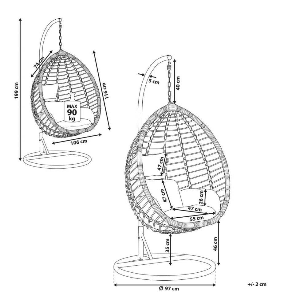 Hanging Chair with Stand TOLLO PE Rattan Grey