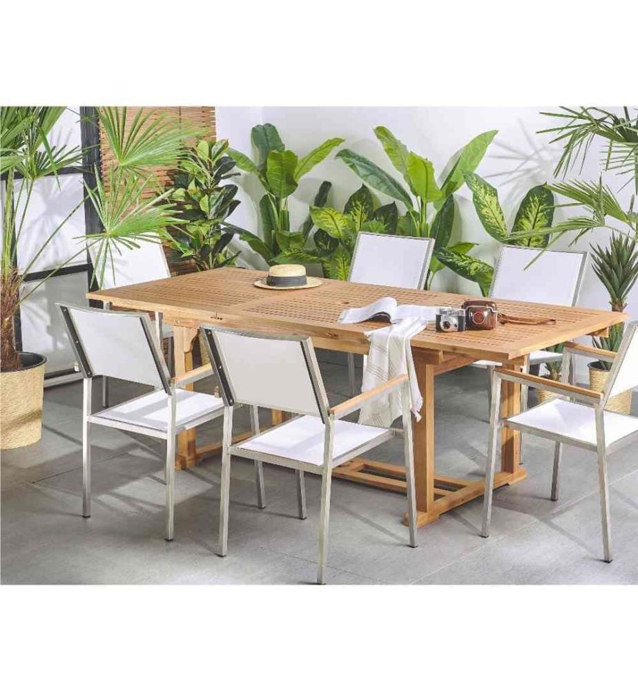 Table de salle à manger de jardin extensible JAVA 160/220 cm 90 cm Acacia Marron clair