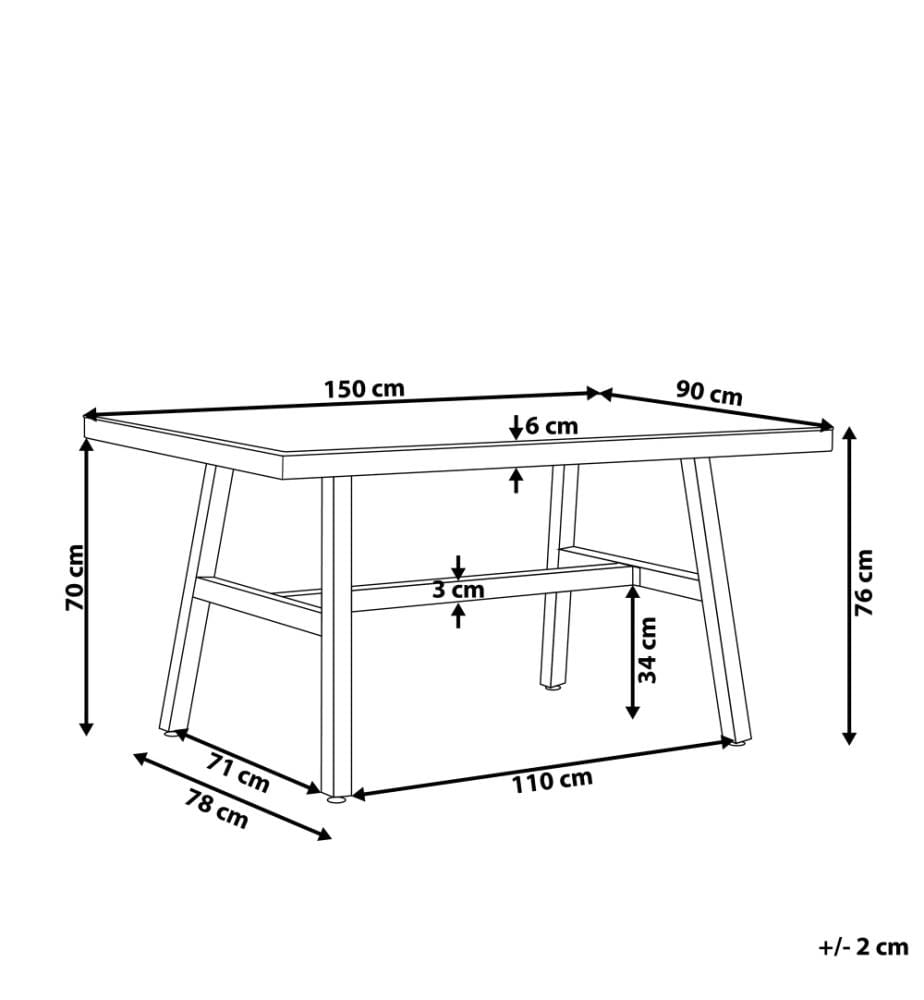 Gartentisch CANETTO 150 cm 90 cm Glas Schwarz