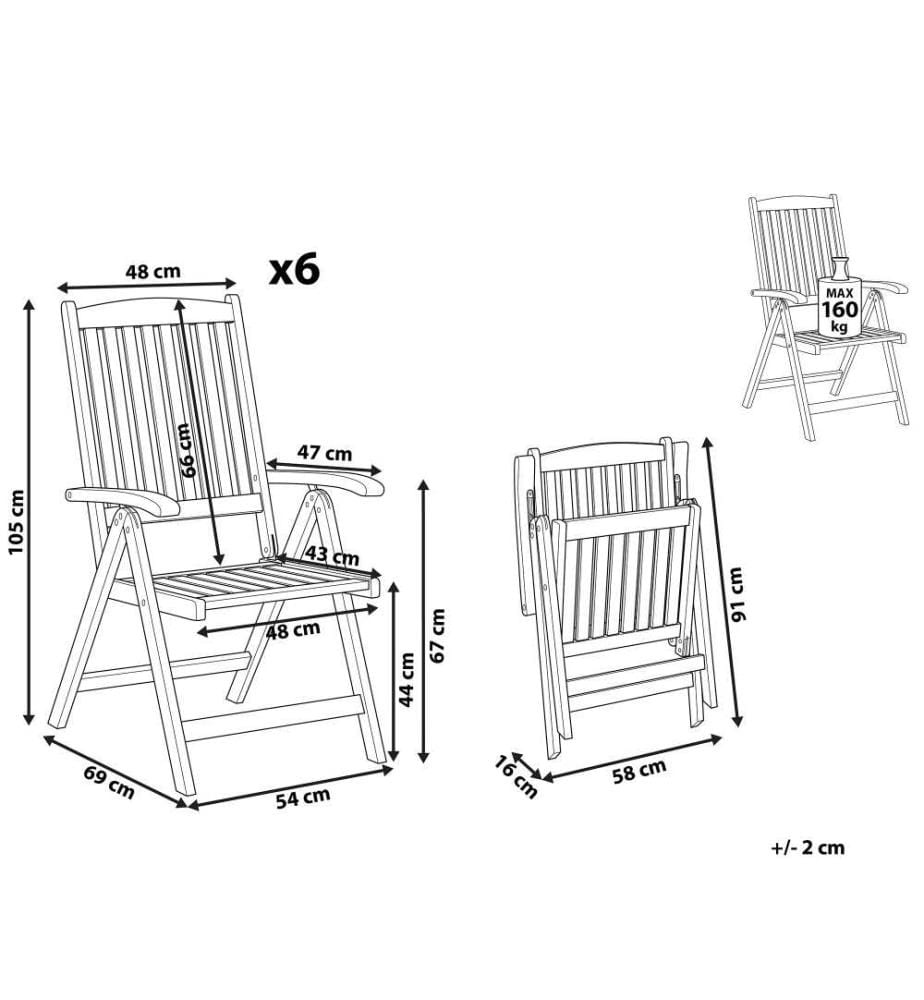 Gartenstuhl 6er Set JAVA Akazienholz Hellbraun