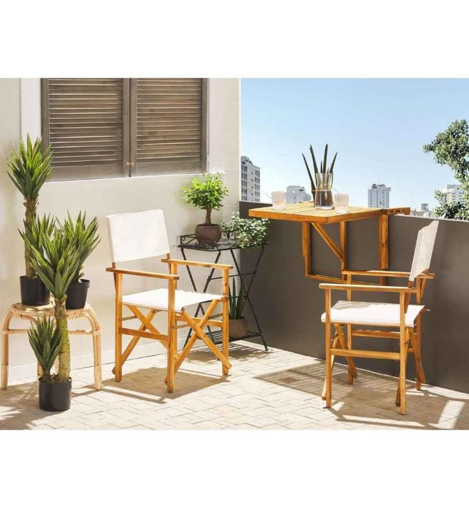 Lot de 2 chaises de jardin CINE Acacia Blanc cassé
