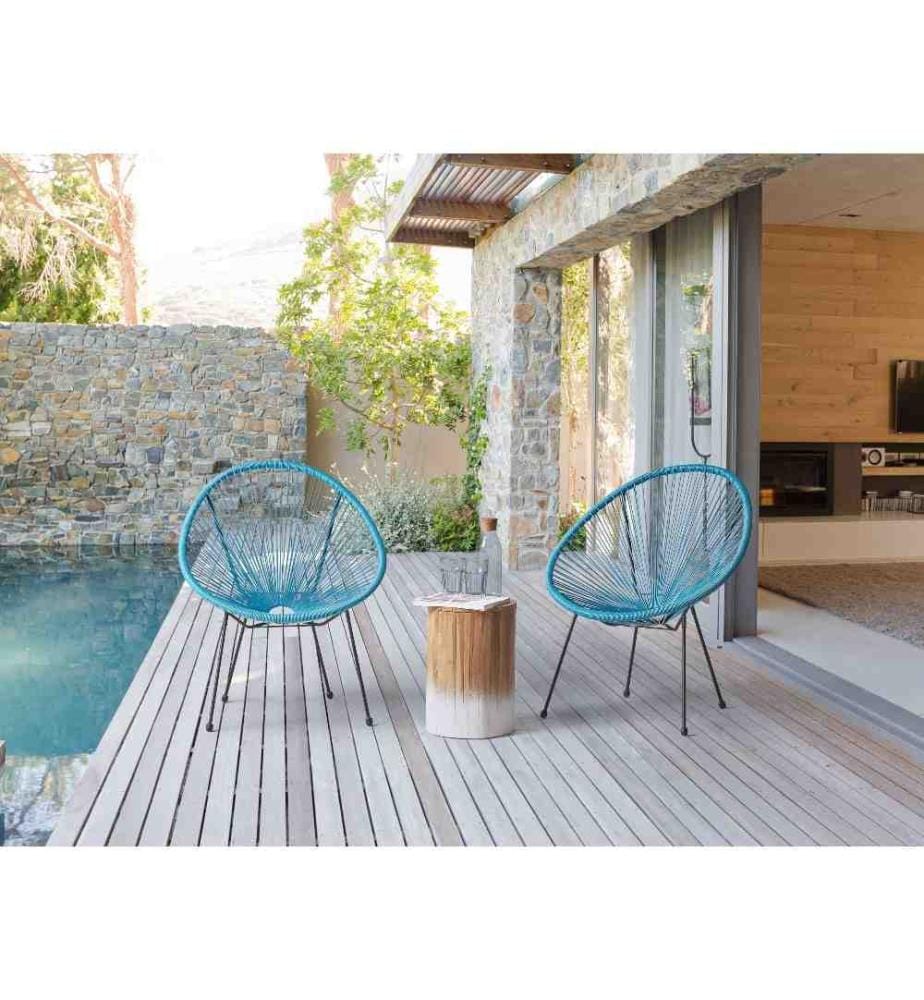 Gartenstuhl 2er Set ACAPULCO II Polyrattan Blau