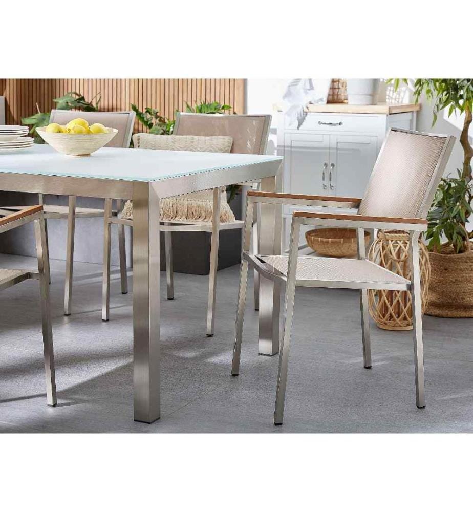 Lot de 4 chaises de jardin GROSSETO Acier inox Beige
