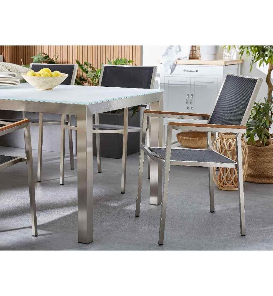 Gartenstuhl 4er Set GROSSETO Edelstahl Schwarz