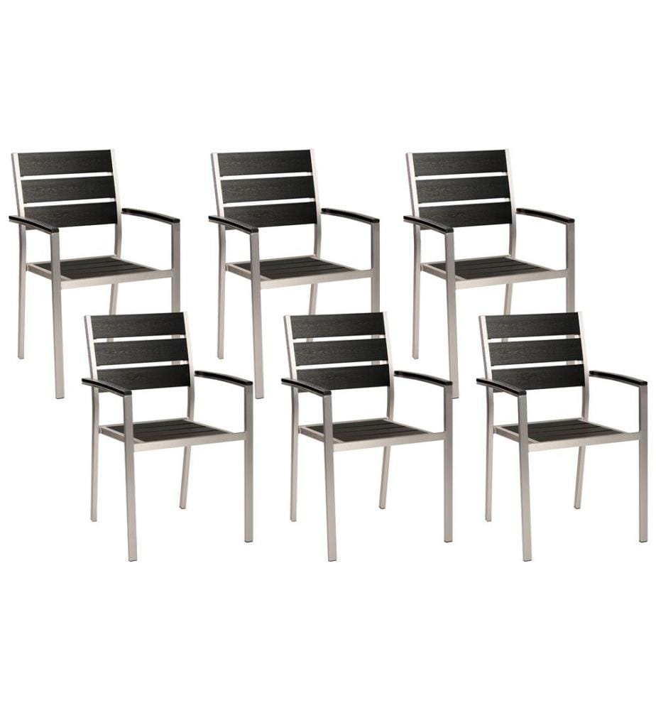 Gartenstuhl 6er Set VERNIO Schwarz / Silber