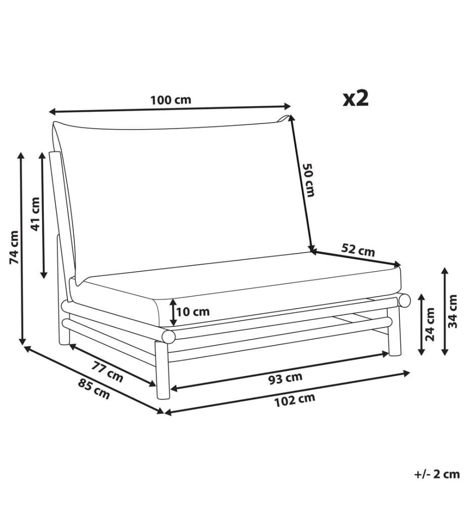 Set mit 2 Stühlen und Sitzkissen TODI Bambus Taupe
