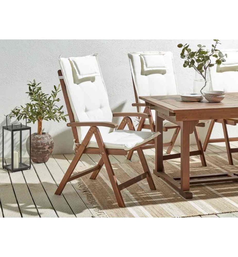 Lot de 6 chaises de jardin avec coussins AMANTEA Acacia Blanc cassé