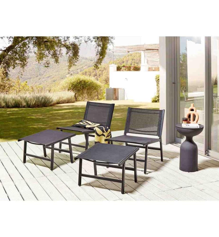 Gartenstuhl 2er Set MARCEDDI mit Fussstütze Metall Schwarz
