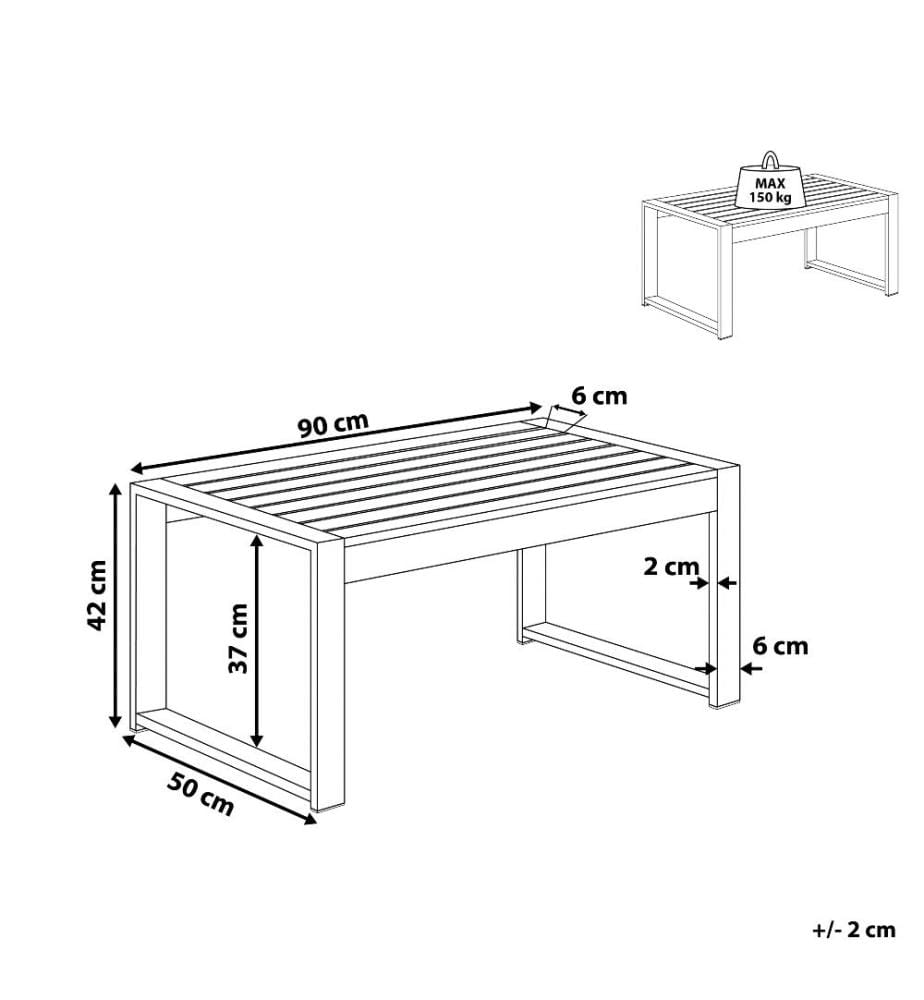 Table basse de jardin SALERNO 90 cm 50 cm Métal Gris foncé