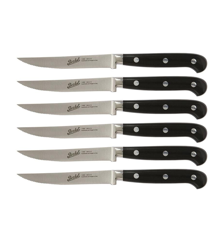 Adhoc Nero lucido - Set di 6 coltelli da bistecca seghettati - Nero