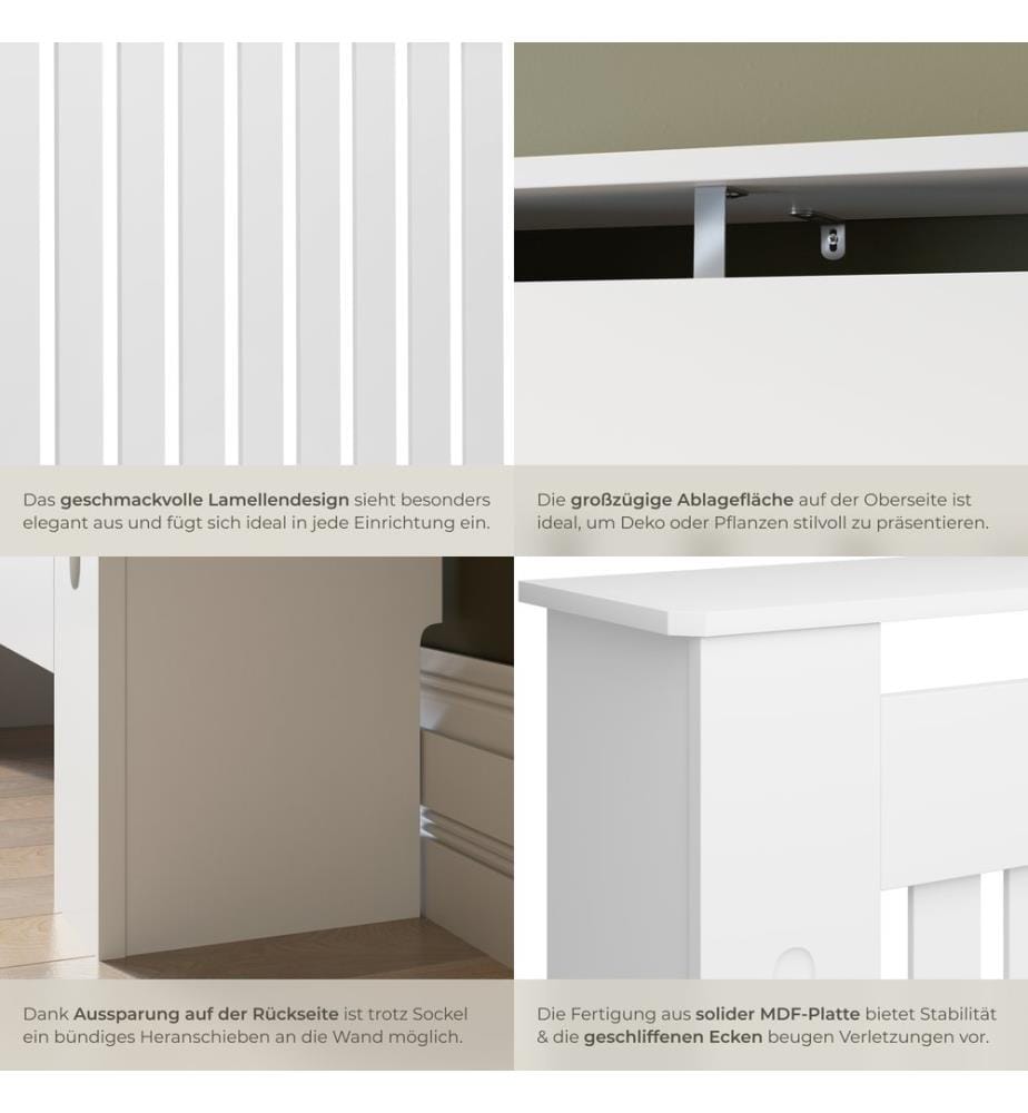 Cache-radiateur VILA design à lattes avec étagère - 152,5 x 19 x 82 cm