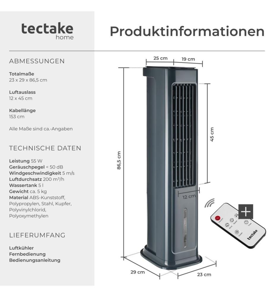 Luftkühler Alaska 4in1, 5 l Wassertank, 3 Modi, 3 Stufen - anthrazit