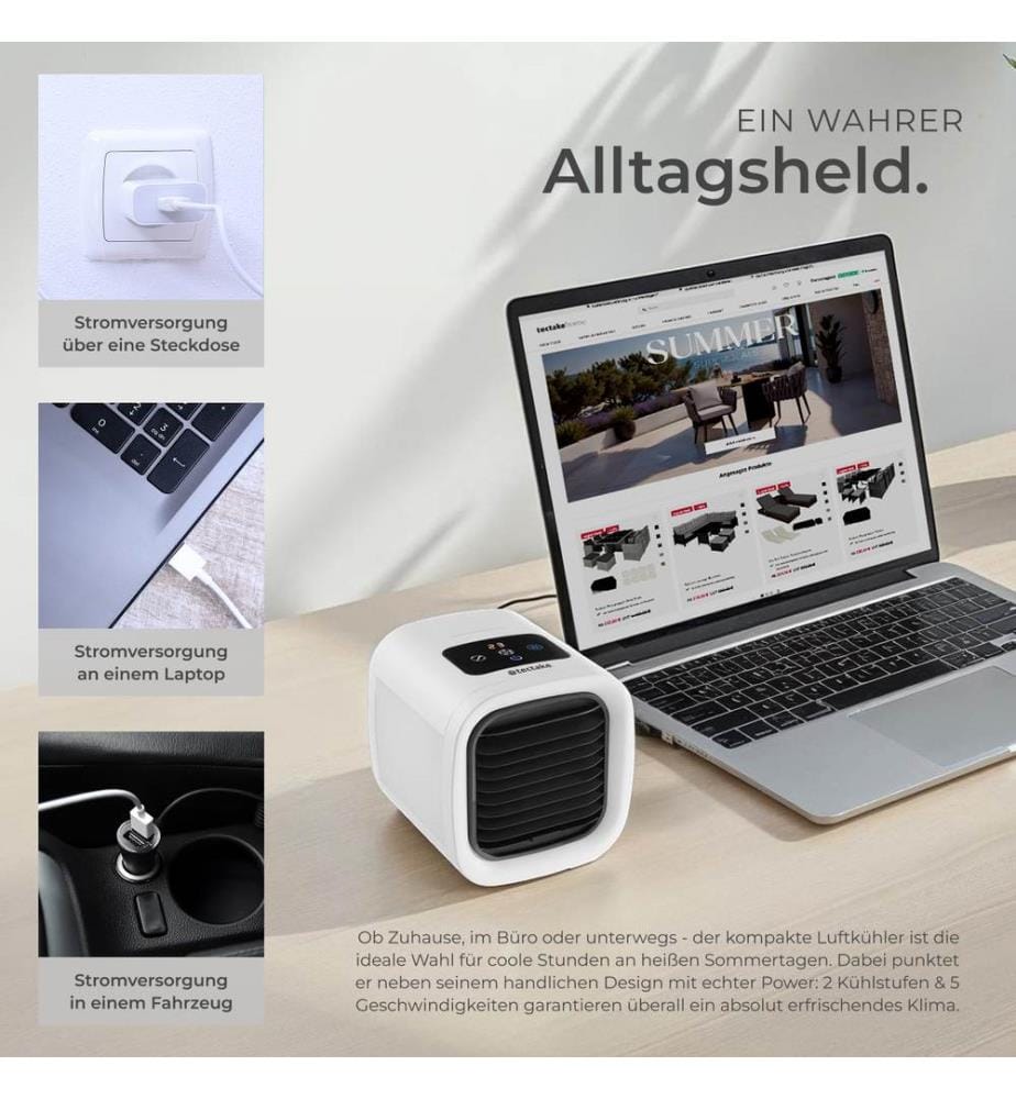 3in1 Luftkühler Frosty mit LED-Beleuchtung, 2 Kühlstufen, 8W - weiss