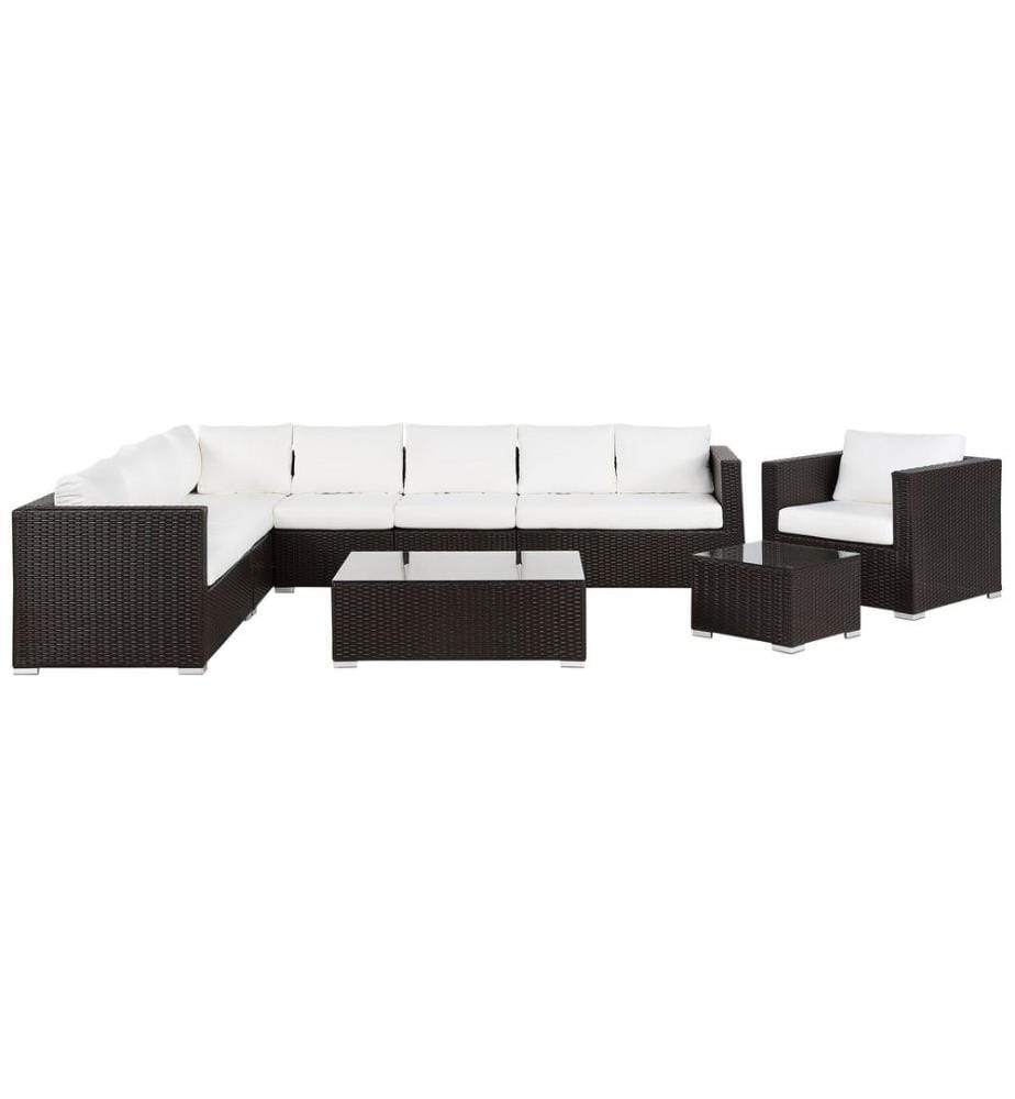 Lounge Set mit Tisch 8-Sitzer XXL rechtsseitig modular Polyrattan Dunkelbraun