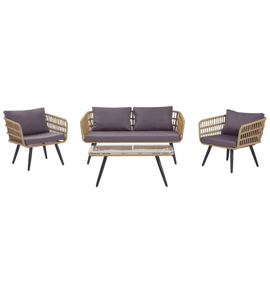 Lounge Set mit Tisch 4-Sitzer FOBELLO Polyrattan Beige
