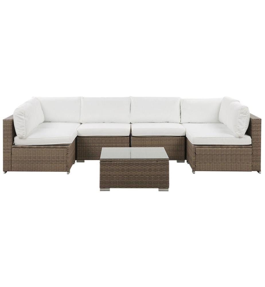 Garten Ecksofa mit Tisch 6-Sitzer BELVEDERE Polyrattan Weiss