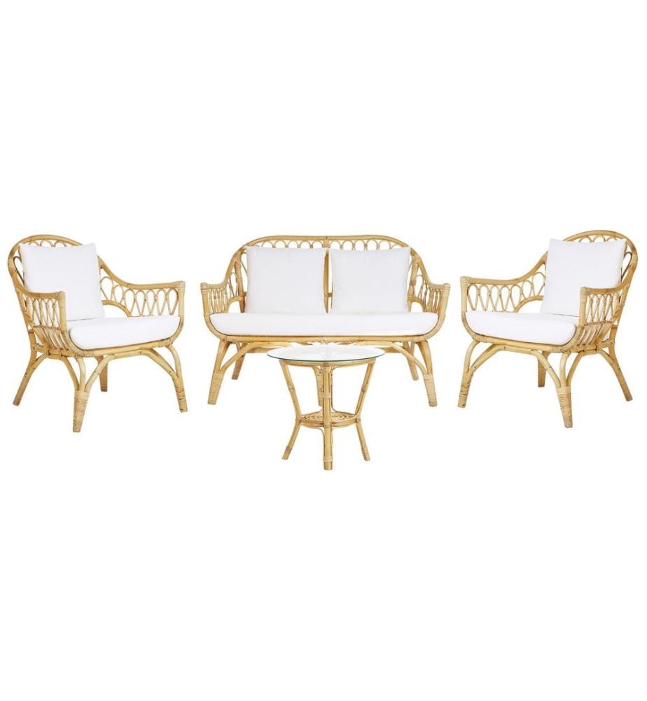 Ensemble de salon de jardin avec table 4 places SIBARI Rotin Naturel