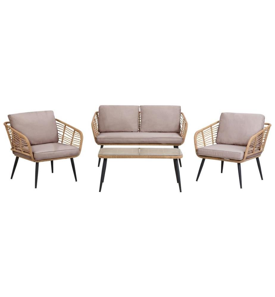 Lounge Set mit Tisch 4-Sitzer CORINTH II Polyrattan Naturfarben