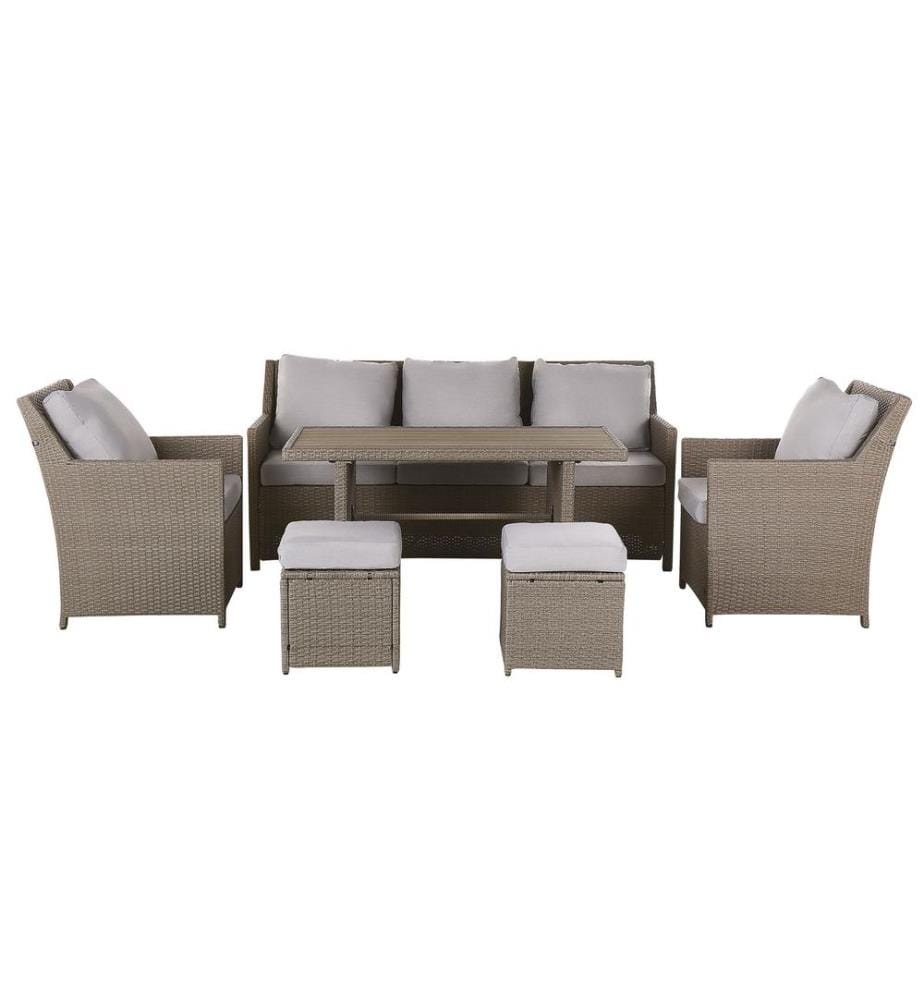 Set salotto da giardino con tavolo e pouf 5 posti FONTI con cuscini Tortora