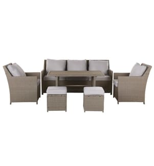 Ensemble de salon de jardin avec table et ottoman 5 places FONTI avec coussins Taupe