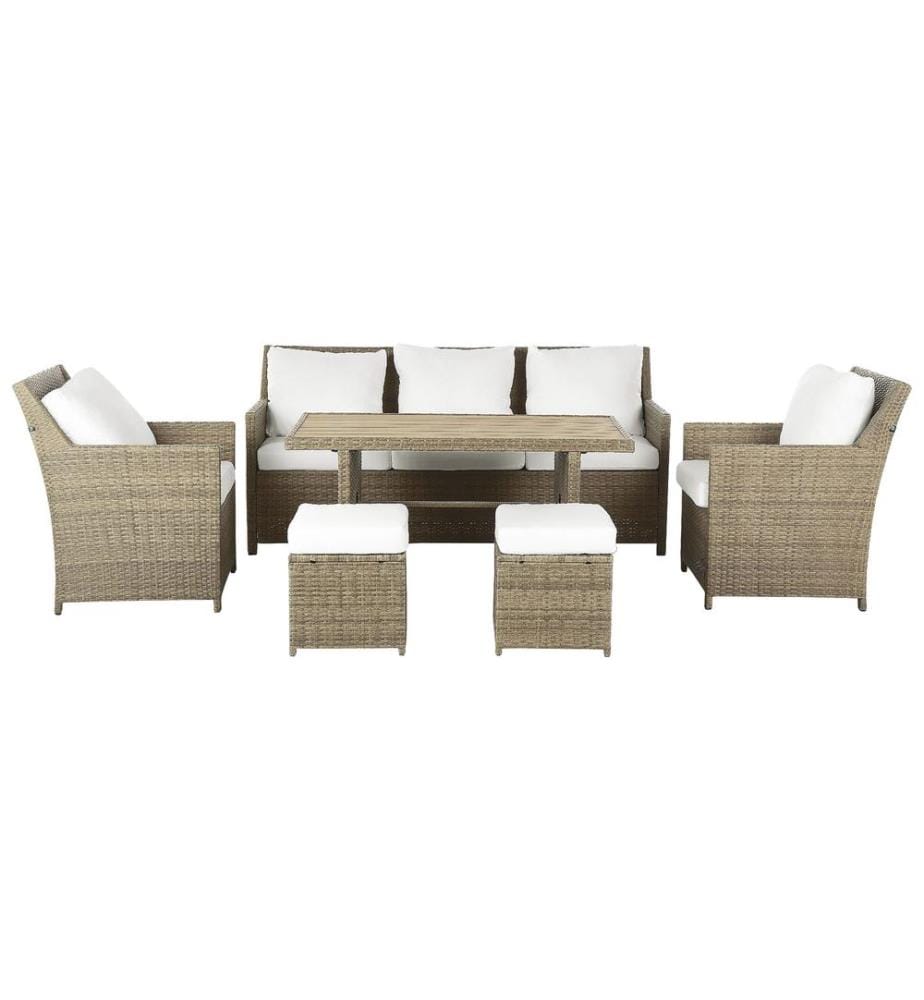 Set salotto da giardino con tavolo e pouf 5 posti FONTI con cuscini Marrone