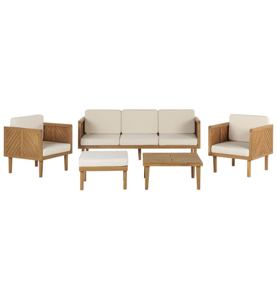 Ensemble de salon de jardin avec table et ottoman 5 places BARATTI Acacia Marron