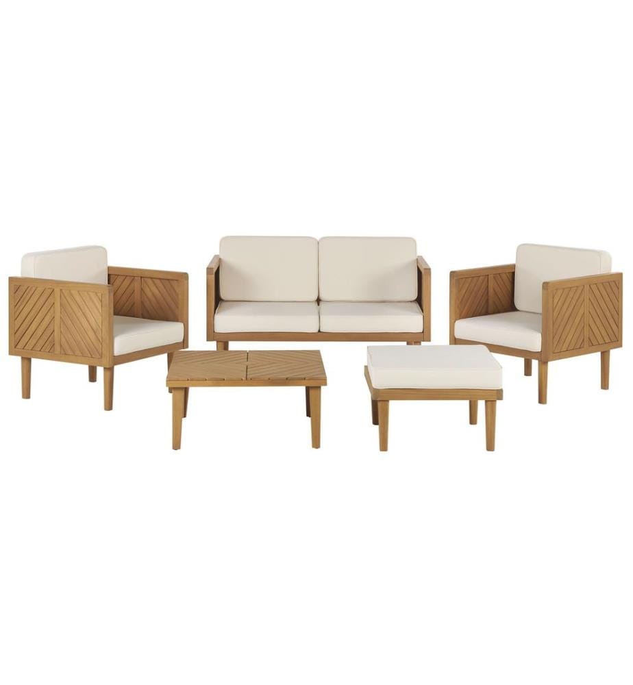 Ensemble de salon de jardin avec table et ottoman 4 places BARATTI Acacia Marron