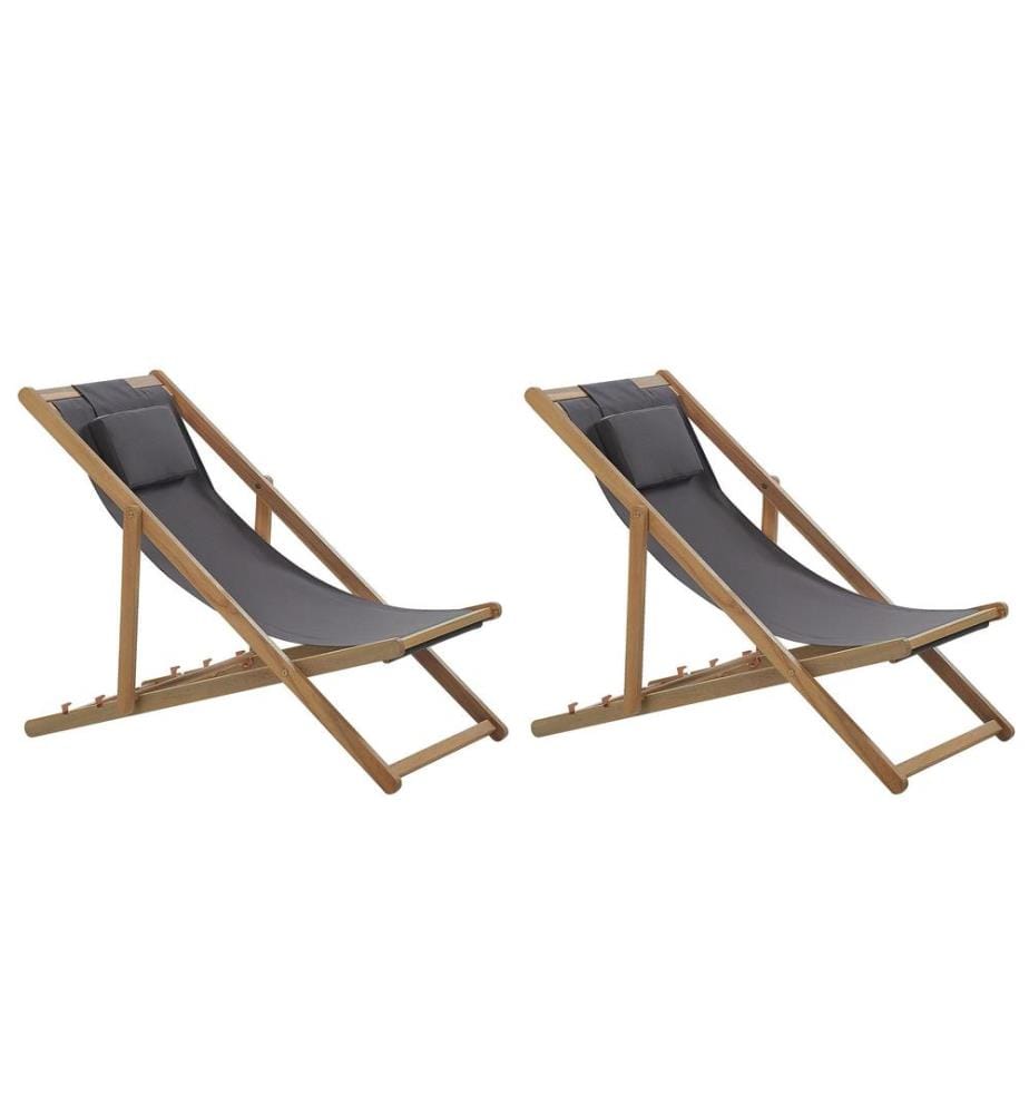 Lot de 2 chiliennes pliantes AVELLINO avec tissus de remplacement Acacia Marron foncé