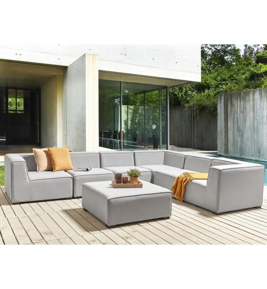Garten Ecksofa mit Ottomane 7-Sitzer AREZZO linksseitig modular Hellgrau