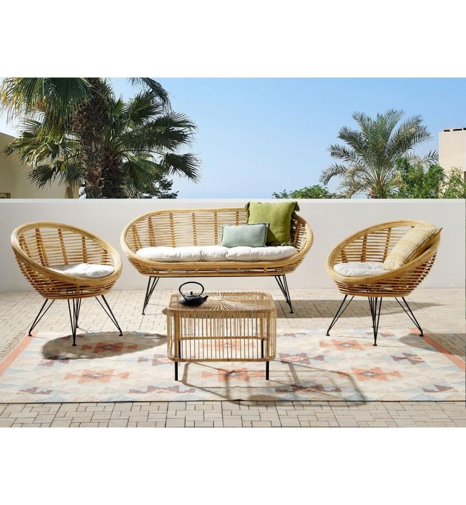 Ensemble de salon de jardin avec table 4 places MARATEA/CESENATICO Rotin Naturel