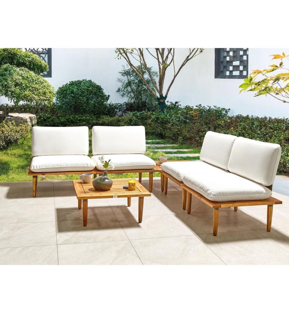 Lounge Set mit Tisch 4-Sitzer FRASCATI modular zertifiziertes Akazienholz Cremeweiss