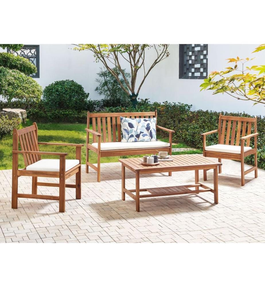 Ensemble de salon de jardin avec table 4 places ALTIDONA Acacia Blanc cassé
