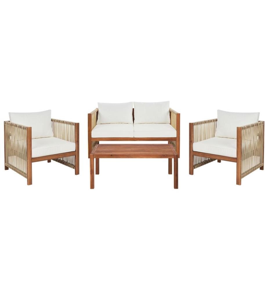 Lounge Set mit Tisch 4-Sitzer ANTRIA Akazienholz Beige