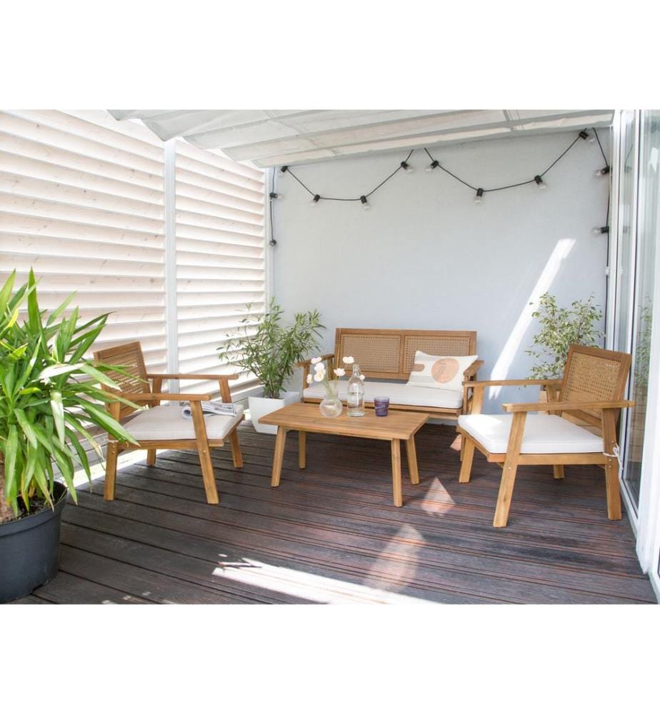 Lounge Set mit Tisch 4-Sitzer ARENELLA zertifiziertes Akazienholz Hellbeige