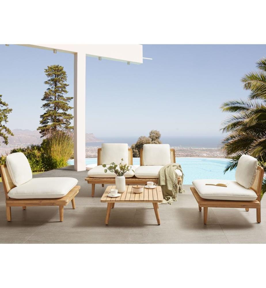Ensemble de salon de jardin avec table 4 places ACCADIA Bois d'acacia certifié Beige clair