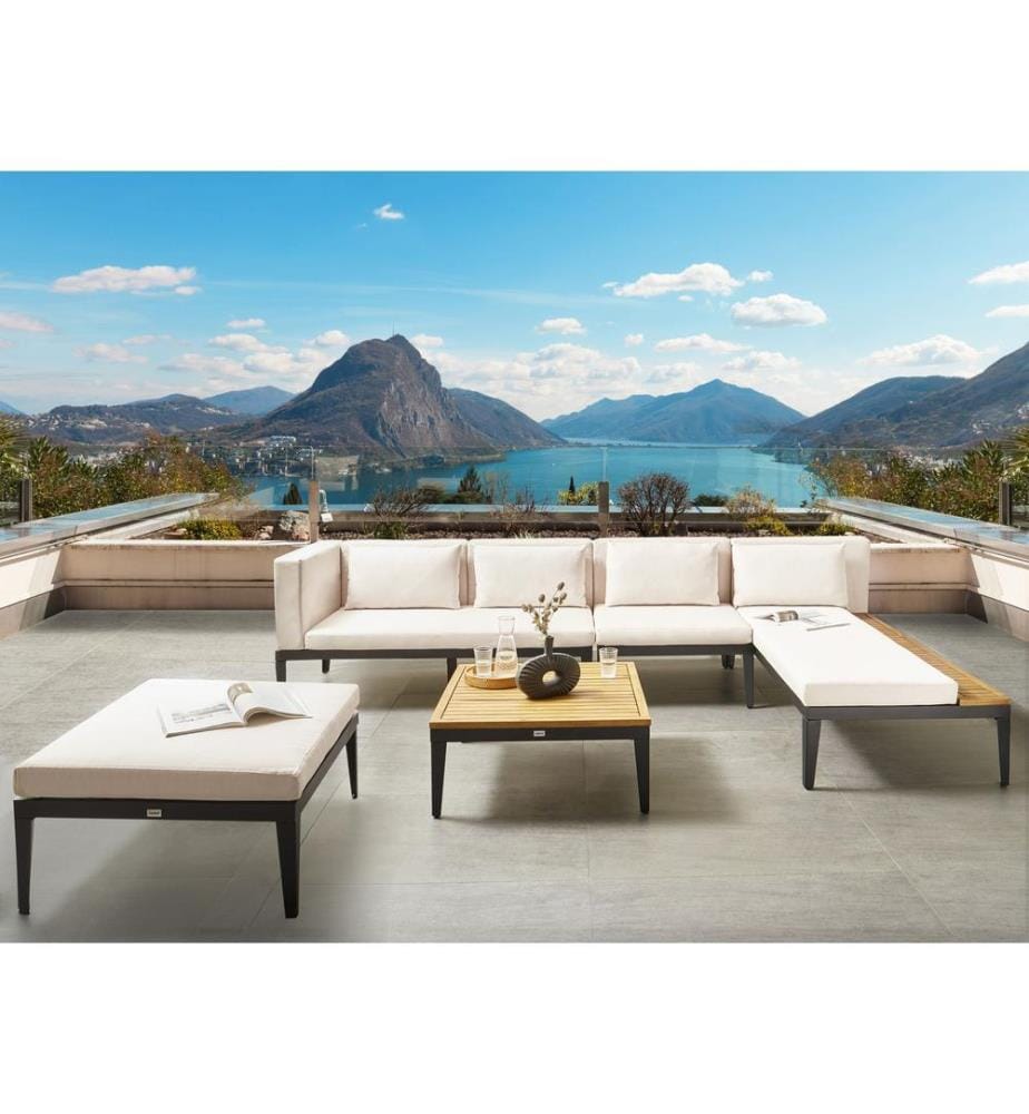 Ensemble de salon de jardin avec table et ottoman 4 places BRACCIANO Côté gauche Bois d'acacia certifié Beige clair