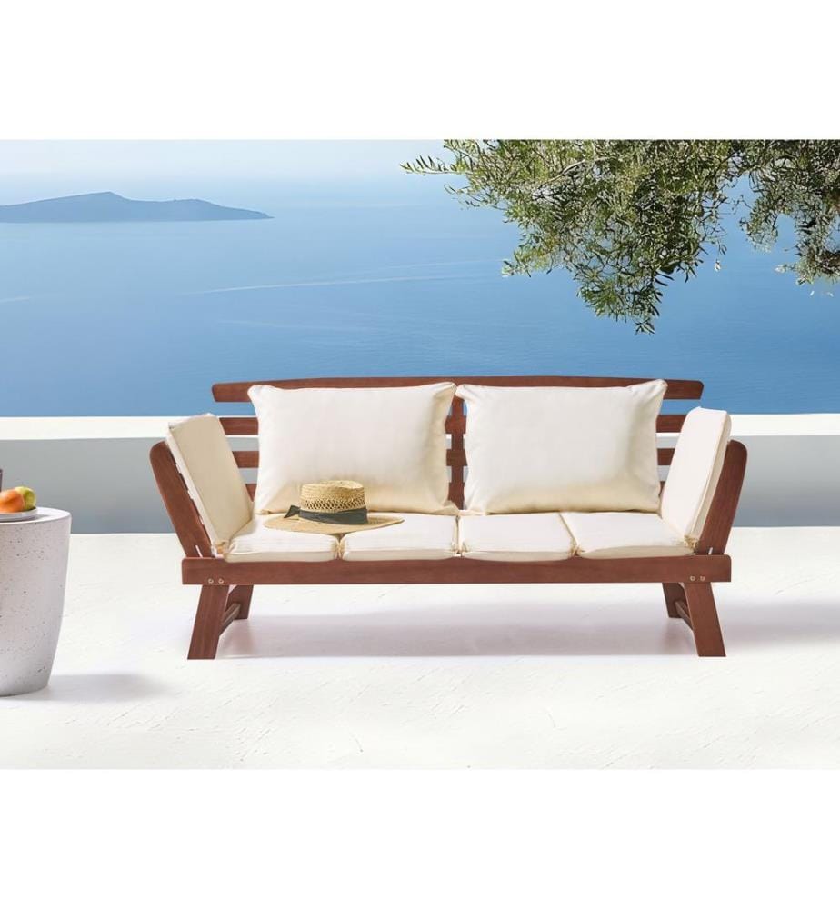 Panca da giardino con cuscino PORTICI 210 cm Legno d'eucalipto Marrone scuro/ Bianco