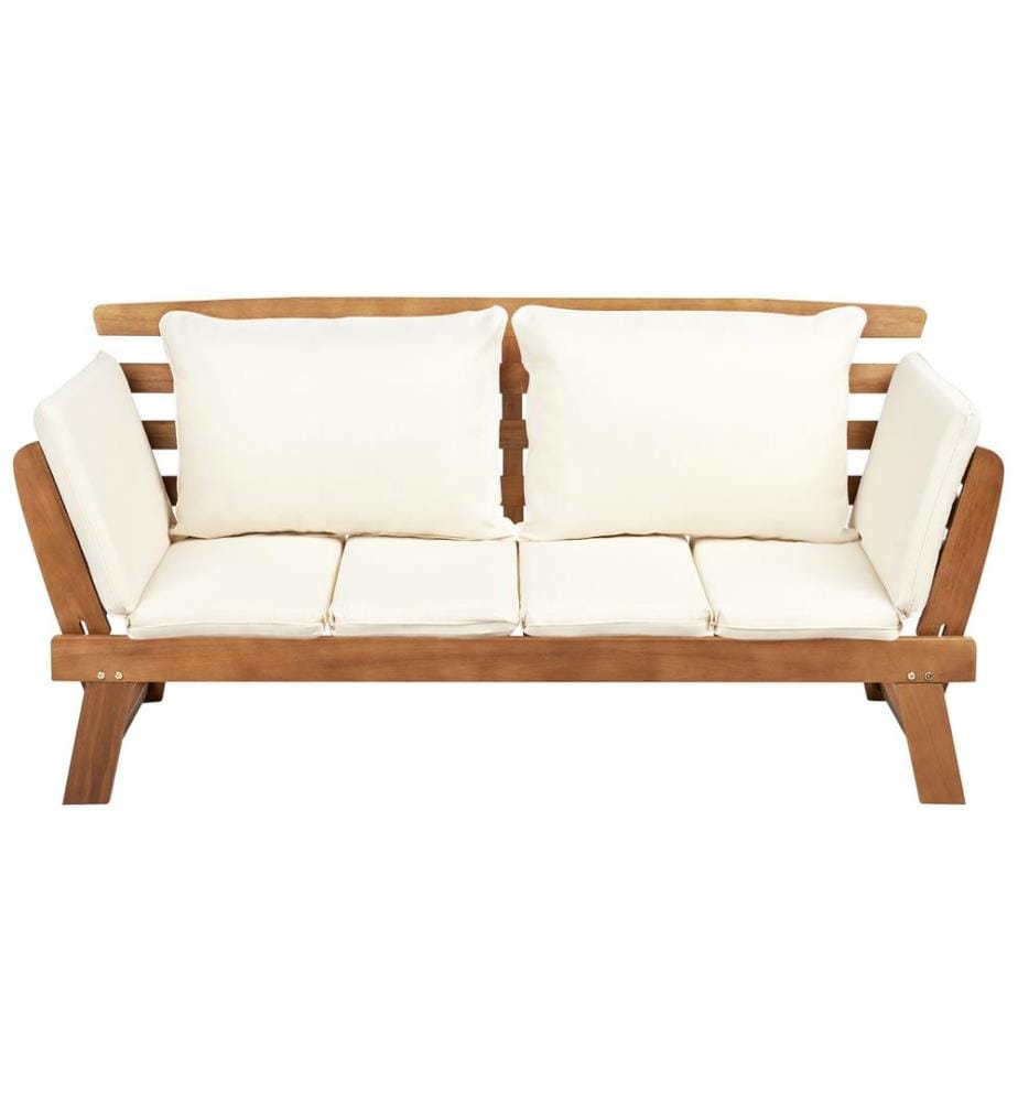 Panca da giardino con cuscino PORTICI 210 cm Legno d'eucalipto Marrone chiaro/ Bianco