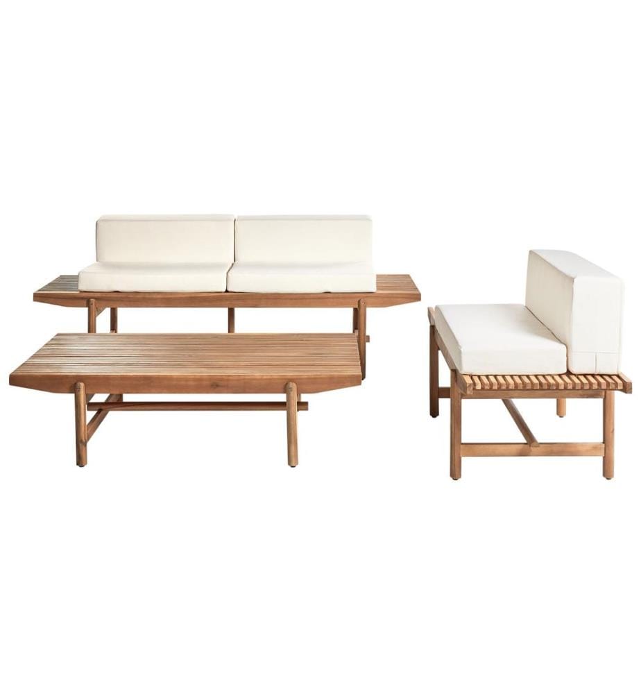 Ensemble de salon de jardin avec table 3 places GIAVENO Acacia Blanc cassé
