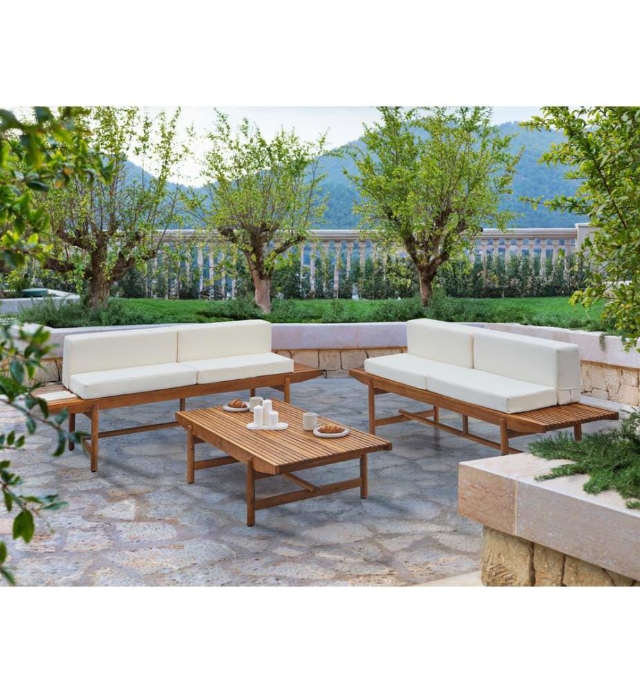Ensemble de salon de jardin avec table 4 places GIAVENO Acacia Blanc cassé