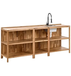 Outdoor-Küche 3er Set mit Spüle VENOSA Akazienholz Braun / Schwarz