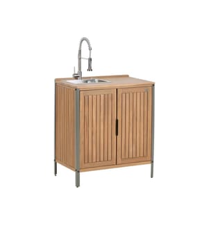 Mobile da cucina per esterni con lavello IVREA Legno di acacia certificato Marrone/ Argento