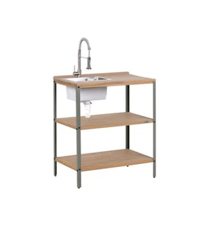 Ilot de cuisine extérieure avec évier IVREA Bois d'acacia certifié Marron/ Argenté