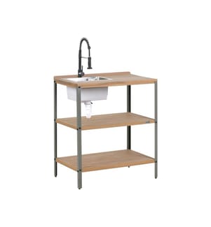 Ilot de cuisine extérieure avec évier IVREA Bois d'acacia certifié Marron/noir
