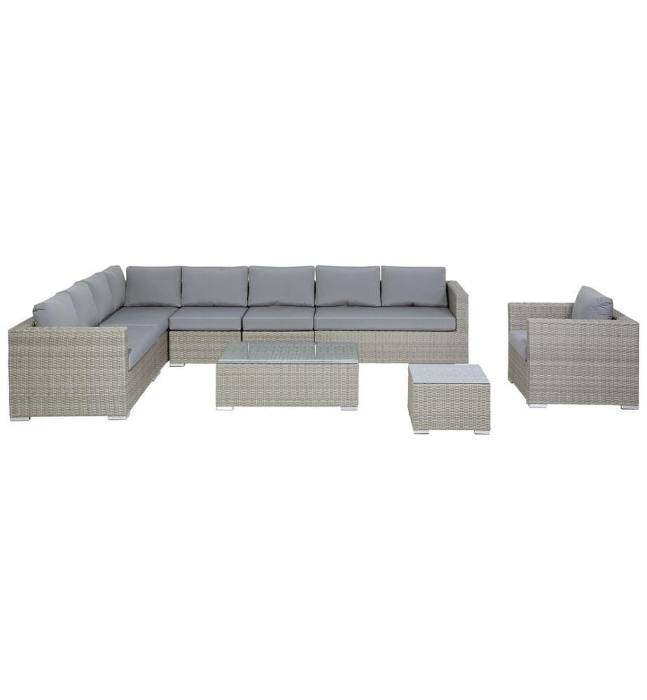 Lounge Set mit Tisch 8-Sitzer XXL rechtsseitig modular Polyrattan Grau