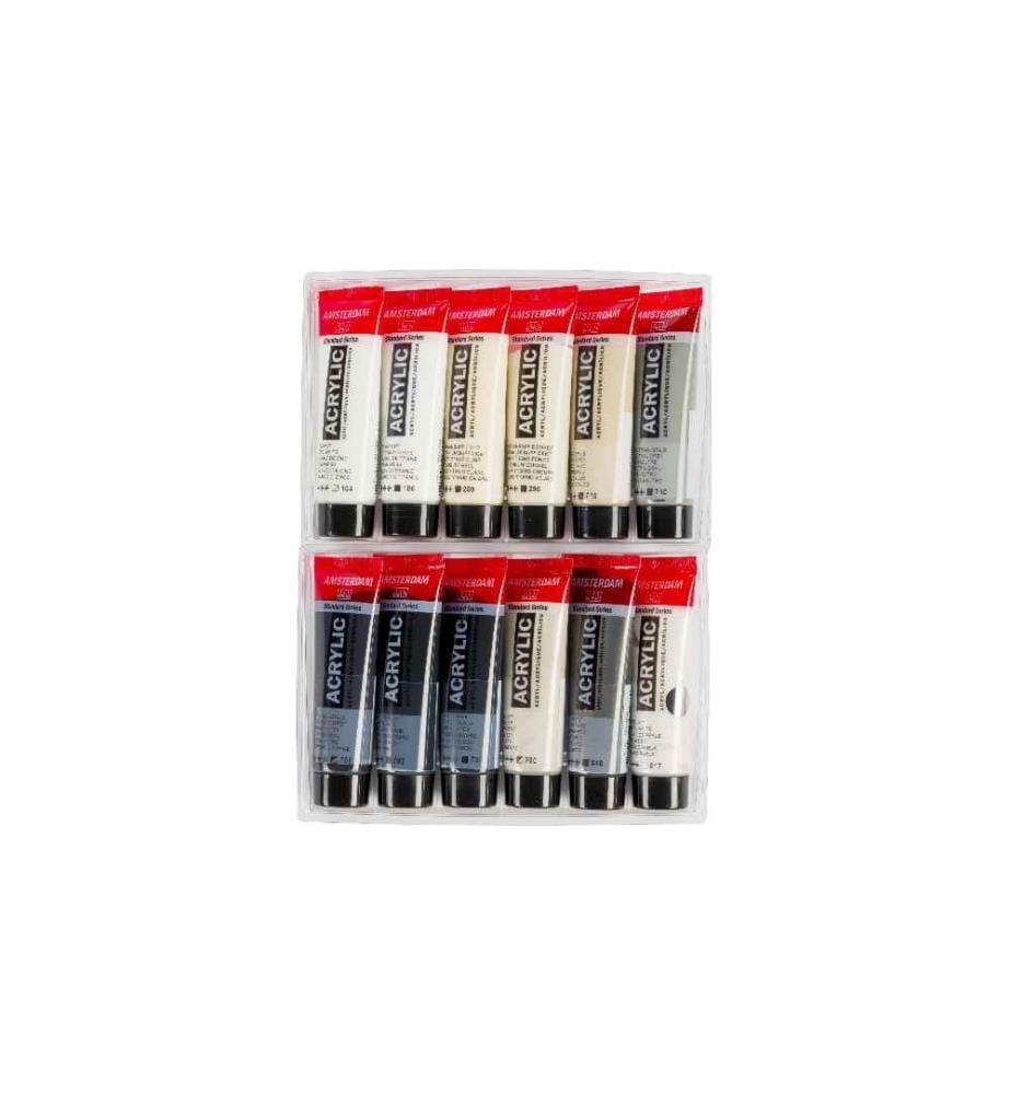 AMSTERDAM - Peinture acrylique Greys 12 tubes à 20 ml