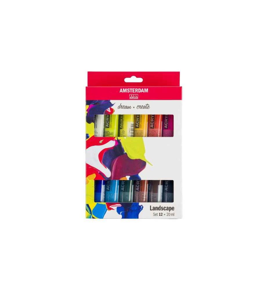 AMSTERDAM - Peinture acrylique Landscape 12 tubes à 20 ml