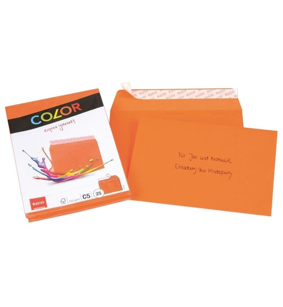 ELCO - Enveloppe Color C5, Pas de fenêtres, 25 Pièce/s, Orange