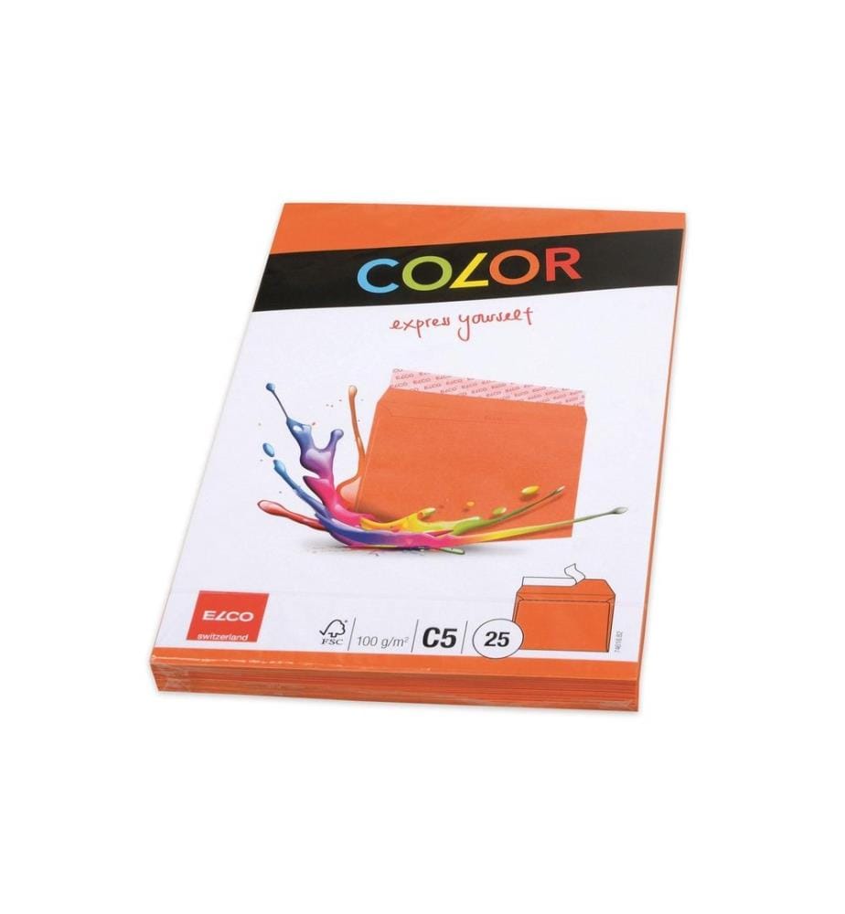 ELCO - Enveloppe Color C5, Pas de fenêtres, 25 Pièce/s, Orange